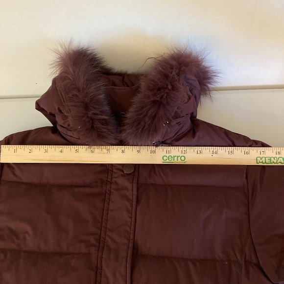 Down Puffer Jacket  Maroon Burgundy Embroidered Coat with Fur Trim - Picture 10 of 15